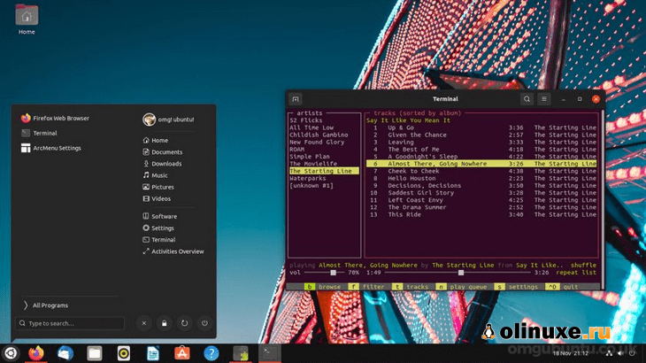 снимок экрана расширения меню arc, работающего в ubuntu