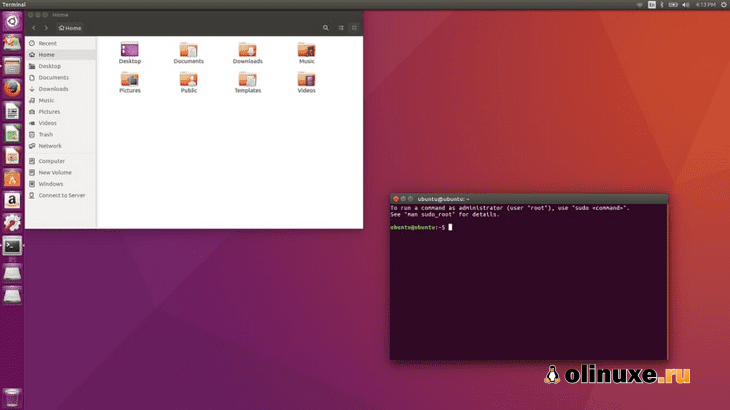 Снимок экрана пользовательского интерфейса Linux Ubuntu