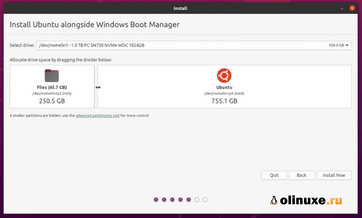раздел диска двойная загрузка ubuntu windows